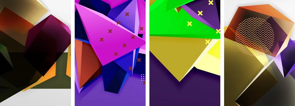 Trendy low poly 3d triangle shapes and other geometric elements background Illustrazione stock