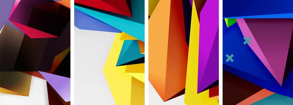 Trendy low poly 3d triangle shapes and other geometric elements background Stock Illustration