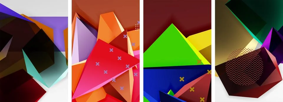 Trendy low poly 3d triangle shapes and other geometric elements background Illustrazione stock