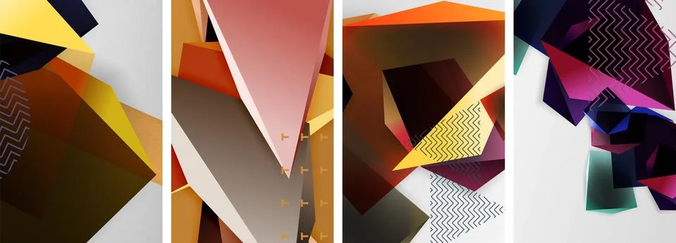 Trendy low poly 3d triangle shapes and other geometric elements background Illustrazione stock