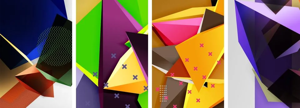 Trendy low poly 3d triangle shapes and other geometric elements background 스톡 일러스트