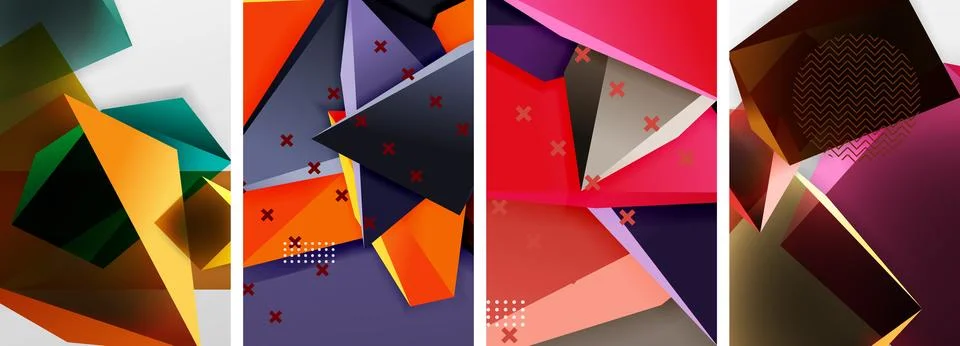 Trendy low poly 3d triangle shapes and other geometric elements background Illustrazione stock