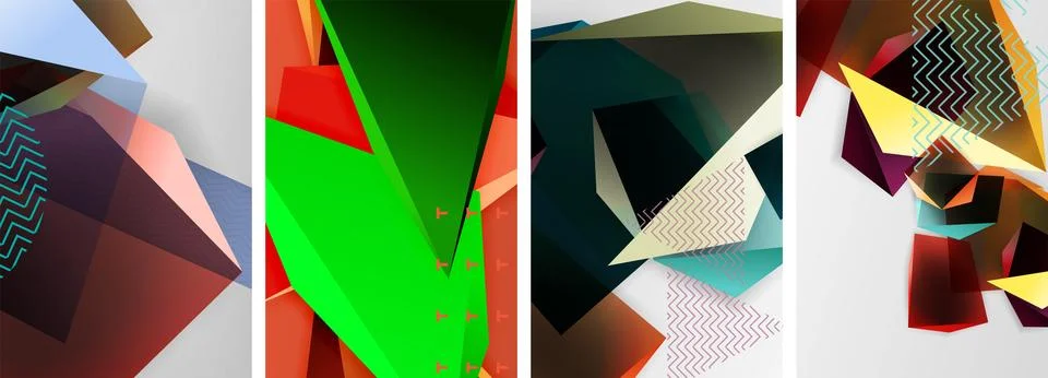 Trendy low poly 3d triangle shapes and other geometric elements background Stock Illustration