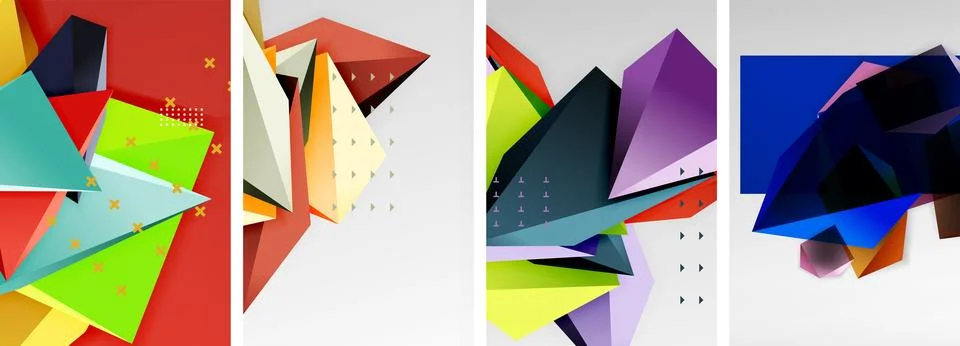 Trendy low poly 3d triangle shapes and other geometric elements background 스톡 일러스트