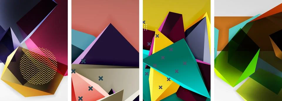 Trendy low poly 3d triangle shapes and other geometric elements background Stock Illustration