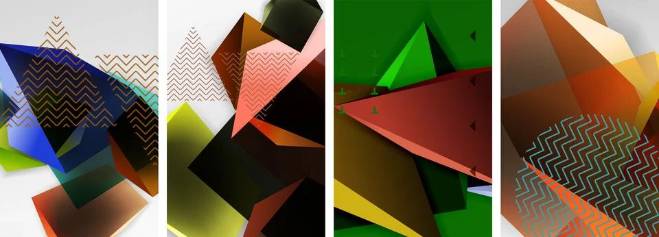 Trendy low poly 3d triangle shapes and other geometric elements background Stock Illustration