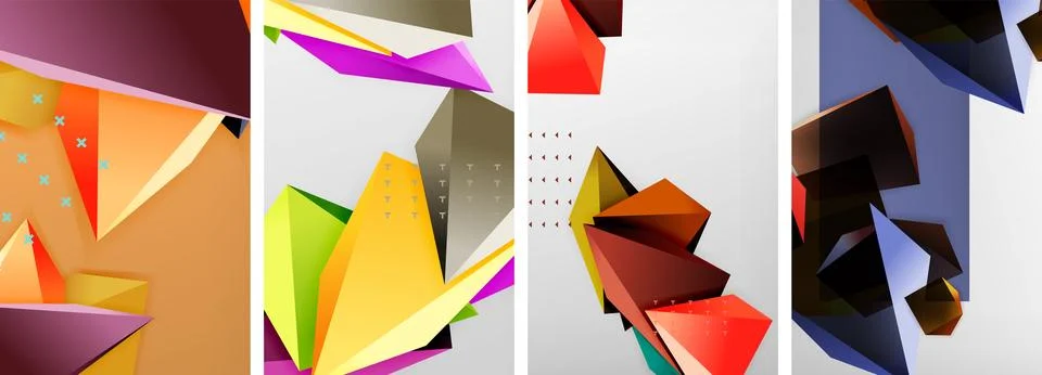 Trendy low poly 3d triangle shapes and other geometric elements background 스톡 일러스트