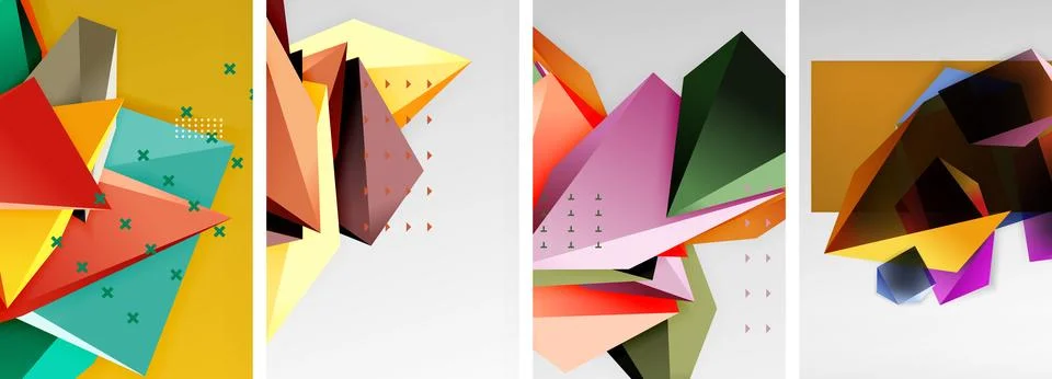 Trendy low poly 3d triangle shapes and other geometric elements background Stock Illustration