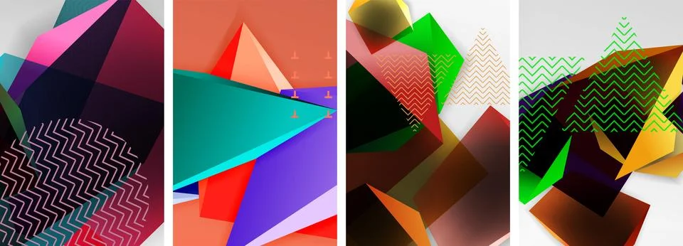 Trendy low poly 3d triangle shapes and other geometric elements background 스톡 일러스트