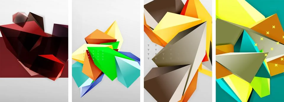 Trendy low poly 3d triangle shapes and other geometric elements background Stock Illustration