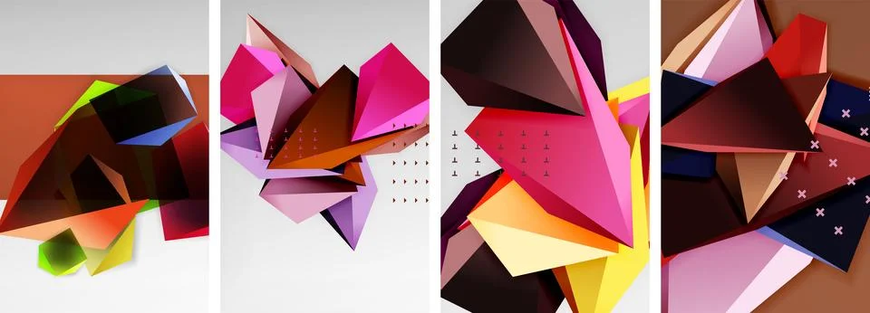 Trendy low poly 3d triangle shapes and other geometric elements background 스톡 일러스트