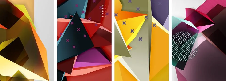 Trendy low poly 3d triangle shapes and other geometric elements background Stock Illustration