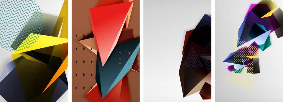 Trendy low poly 3d triangle shapes and other geometric elements background イラスト素材