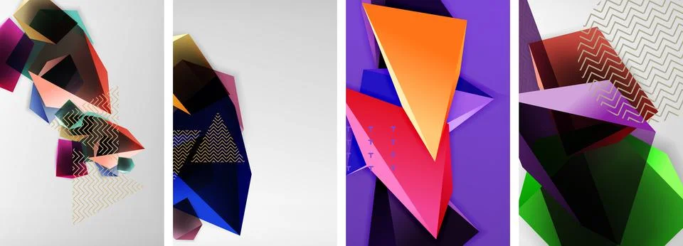 Trendy low poly 3d triangle shapes and other geometric elements background 스톡 일러스트