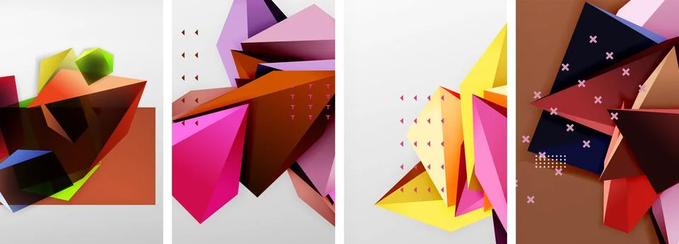 Trendy low poly 3d triangle shapes and other geometric elements background 스톡 일러스트