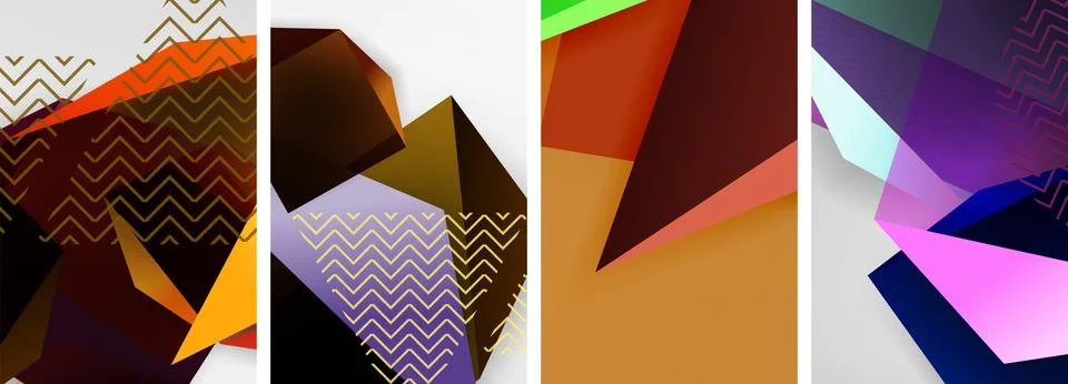 Trendy low poly 3d triangle shapes and other geometric elements background Stock Illustration