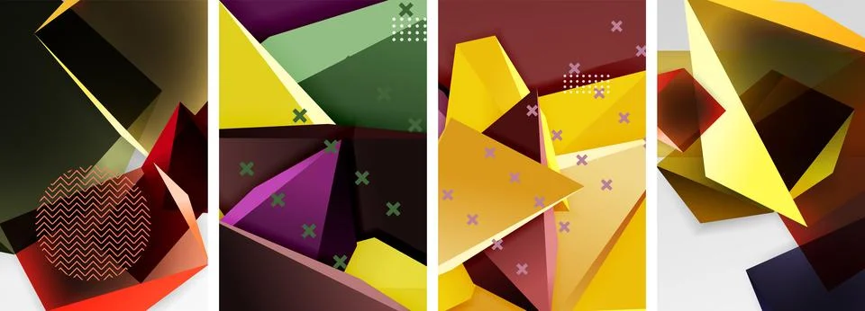 Trendy low poly 3d triangle shapes and other geometric elements background Stock Illustration