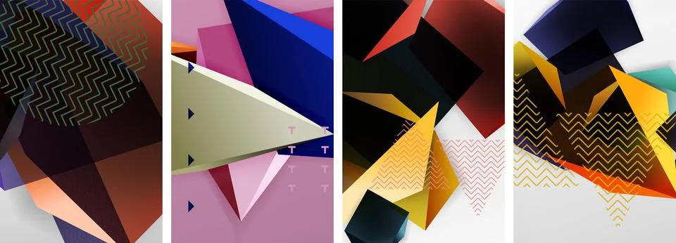 Trendy low poly 3d triangle shapes and other geometric elements background Stock Illustration