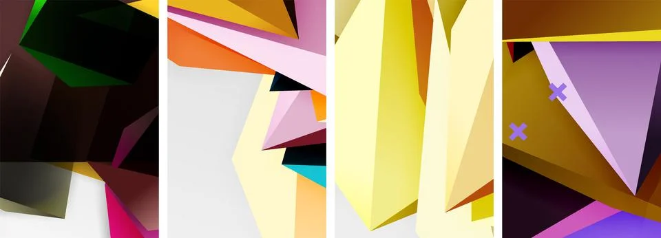 Trendy low poly 3d triangle shapes and other geometric elements background Stock Illustration
