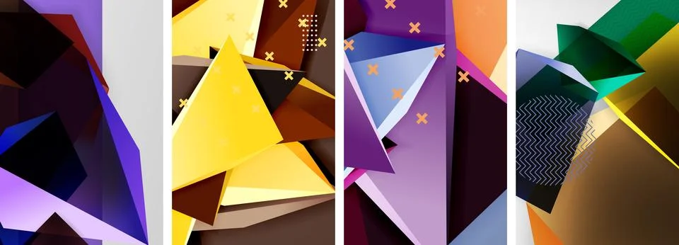 Trendy low poly 3d triangle shapes and other geometric elements background Stock Illustration