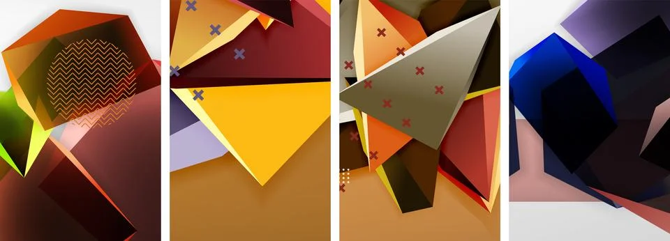 Trendy low poly 3d triangle shapes and other geometric elements background Stock Illustration