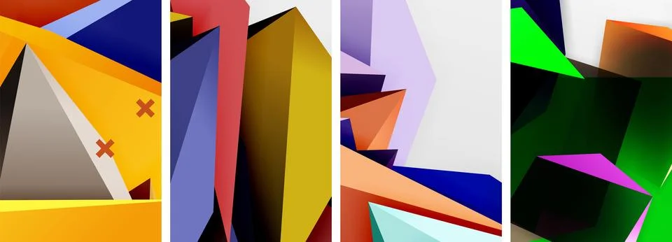 Trendy low poly 3d triangle shapes and other geometric elements background Stock Illustration