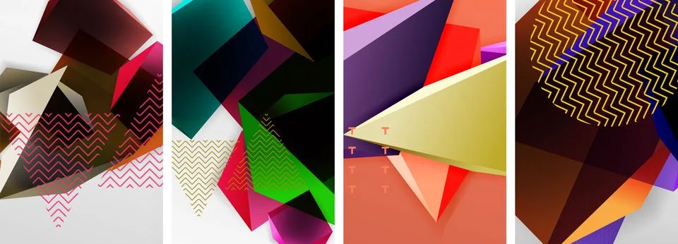 Trendy low poly 3d triangle shapes and other geometric elements background 스톡 일러스트