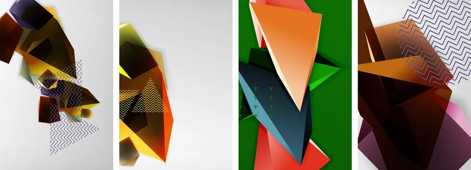 Trendy low poly 3d triangle shapes and other geometric elements background 스톡 일러스트