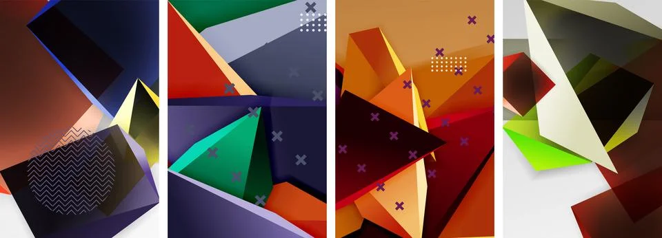 Trendy low poly 3d triangle shapes and other geometric elements background 스톡 일러스트