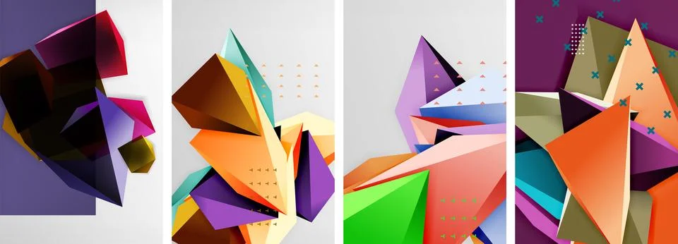 Trendy low poly 3d triangle shapes and other geometric elements background 스톡 일러스트