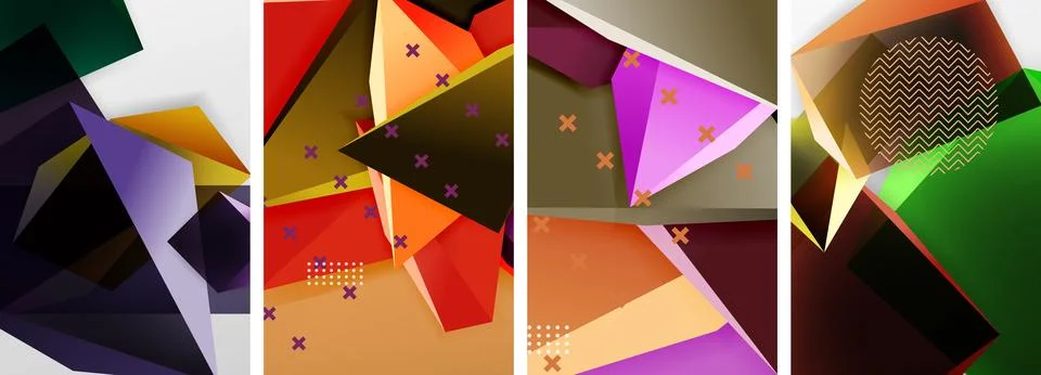 Trendy low poly 3d triangle shapes and other geometric elements background 스톡 일러스트