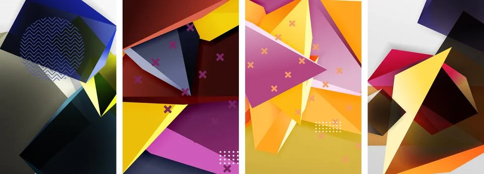 Trendy low poly 3d triangle shapes and other geometric elements background 스톡 일러스트