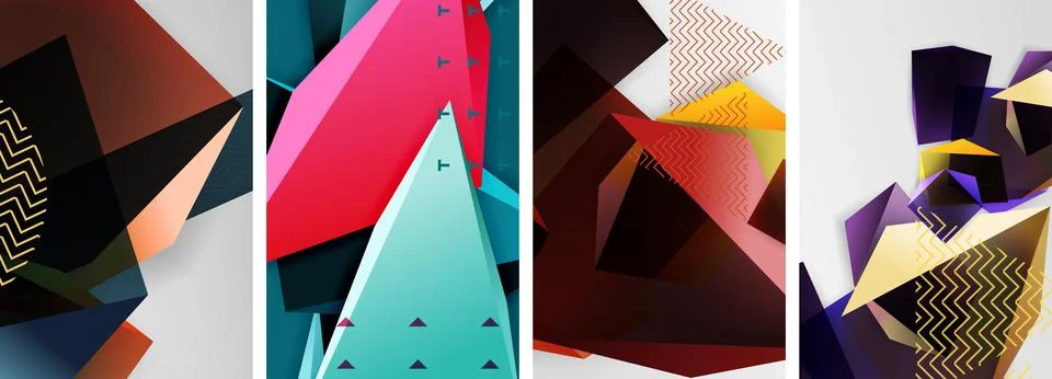 Trendy low poly 3d triangle shapes and other geometric elements background 스톡 일러스트