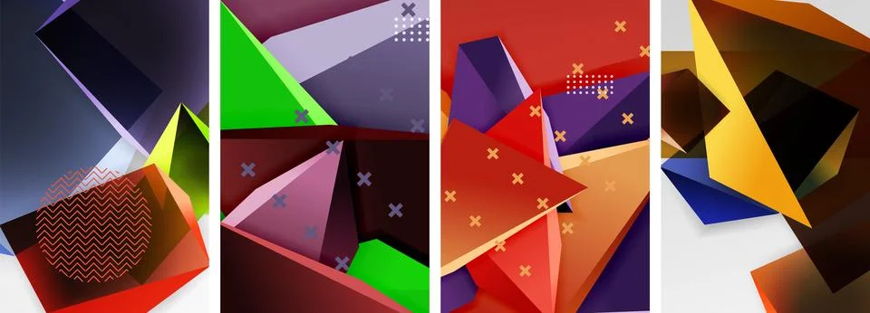 Trendy low poly 3d triangle shapes and other geometric elements background イラスト素材