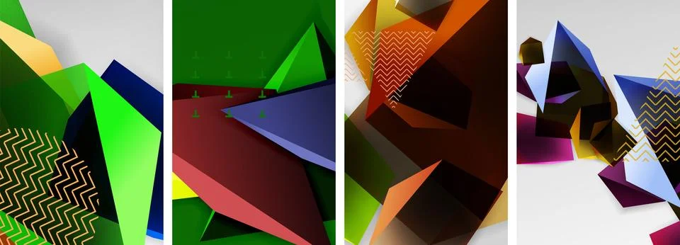 Trendy low poly 3d triangle shapes and other geometric elements background 스톡 일러스트