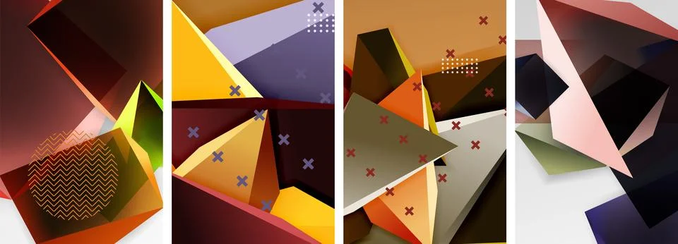 Trendy low poly 3d triangle shapes and other geometric elements background 스톡 일러스트