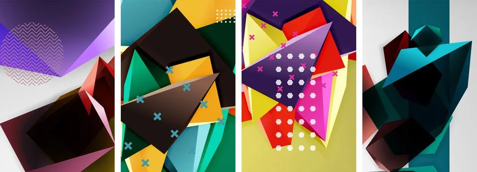 Trendy low poly 3d triangle shapes and other geometric elements background 스톡 일러스트