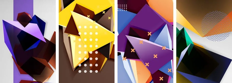 Trendy low poly 3d triangle shapes and other geometric elements background 스톡 일러스트