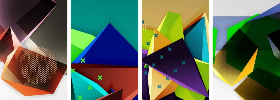 Trendy low poly 3d triangle shapes and other geometric elements background イラスト素材