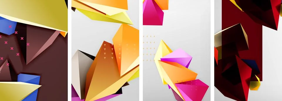 Trendy low poly 3d triangle shapes and other geometric elements background Stock Illustration