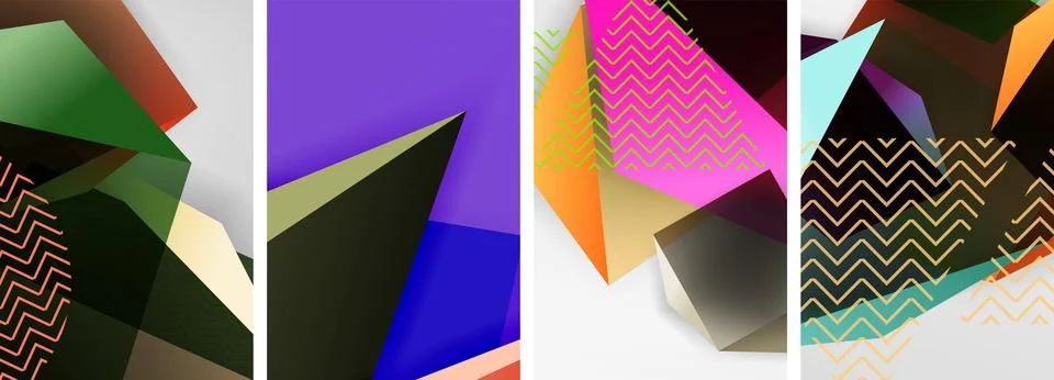 Trendy low poly 3d triangle shapes and other geometric elements background 스톡 일러스트