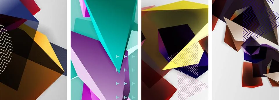 Trendy low poly 3d triangle shapes and other geometric elements background Illustrazione stock