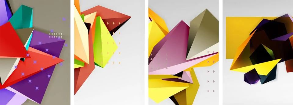 Trendy low poly 3d triangle shapes and other geometric elements background Stock Illustration