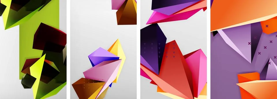 Trendy low poly 3d triangle shapes and other geometric elements background 스톡 일러스트