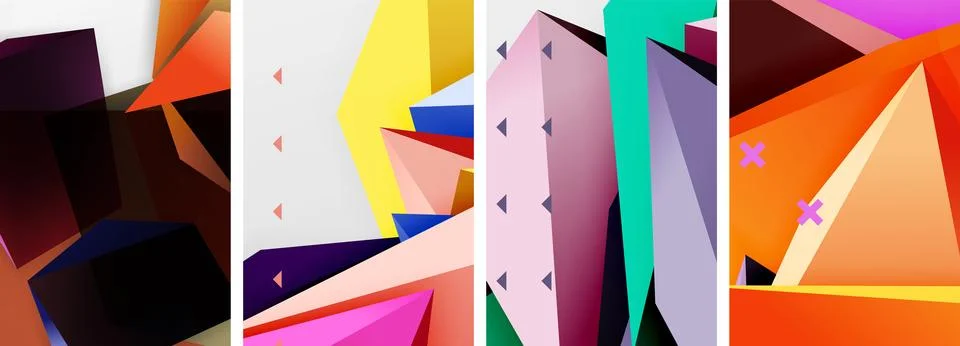 Trendy low poly 3d triangle shapes and other geometric elements background 库存插图