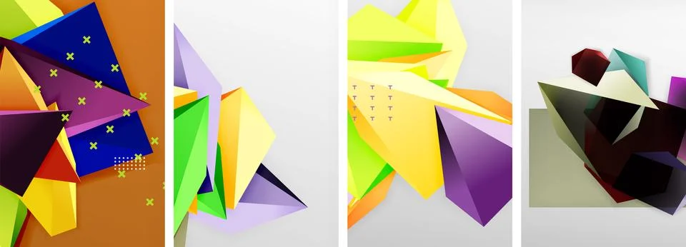 Trendy low poly 3d triangle shapes and other geometric elements background 库存插图
