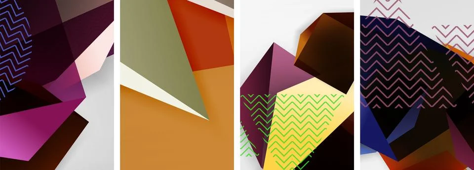 Trendy low poly 3d triangle shapes and other geometric elements background 库存插图