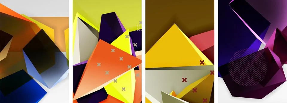Trendy low poly 3d triangle shapes and other geometric elements background Stock Illustration