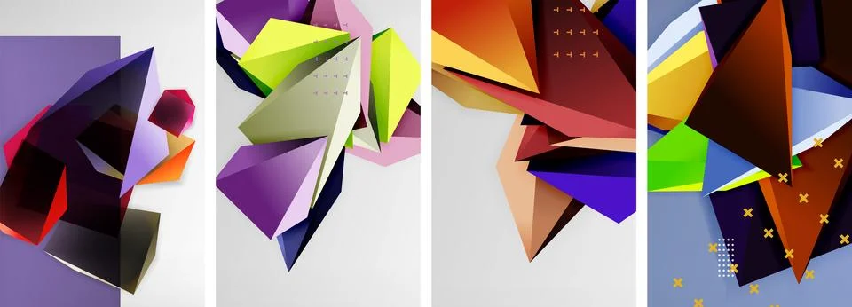Trendy low poly 3d triangle shapes and other geometric elements background 스톡 일러스트