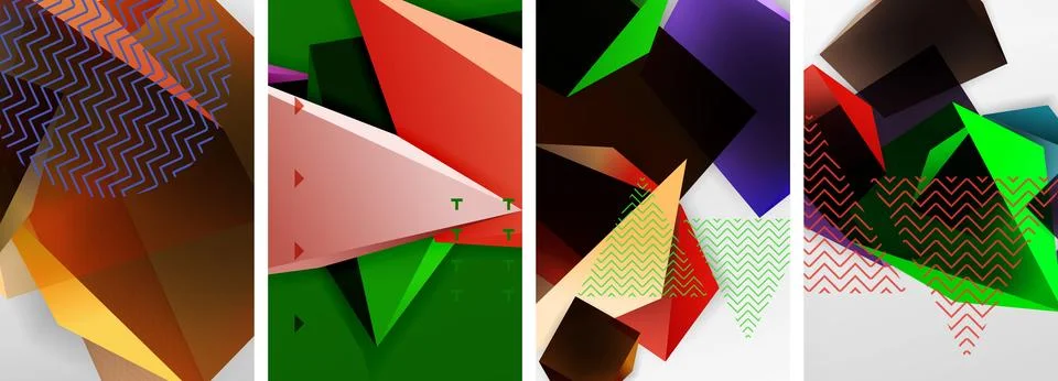 Trendy low poly 3d triangle shapes and other geometric elements background Stock Illustration